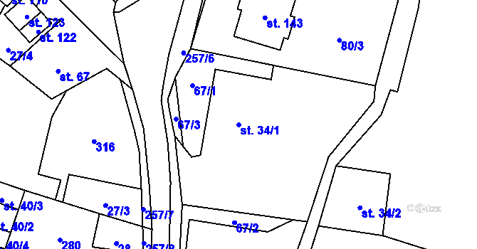 Parcela st. 34/1 v KÚ Ploskovice, Katastrální mapa