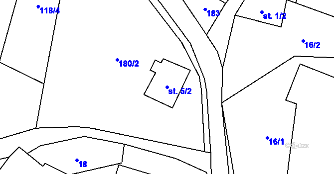 Parcela st. 5/2 v KÚ Těchobuzice, Katastrální mapa