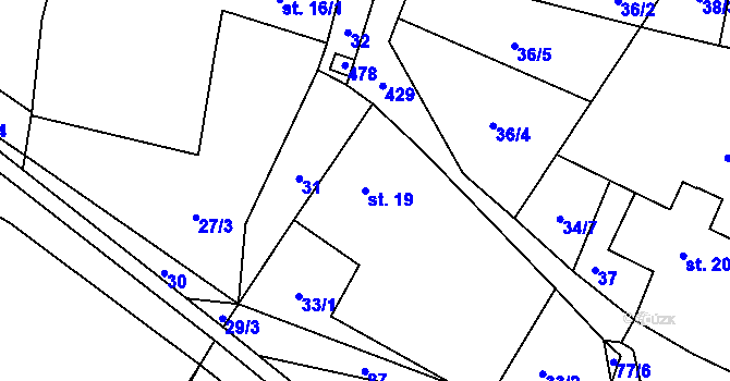 Parcela st. 19 v KÚ Těchobuzice, Katastrální mapa