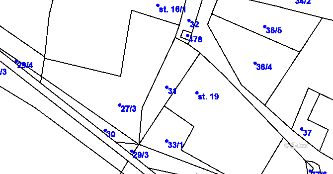 Parcela st. 31 v KÚ Těchobuzice, Katastrální mapa