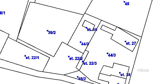 Parcela st. 44/2 v KÚ Těchobuzice, Katastrální mapa