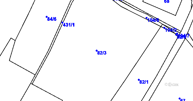 Parcela st. 82/3 v KÚ Těchobuzice, Katastrální mapa