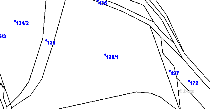 Parcela st. 128/1 v KÚ Těchobuzice, Katastrální mapa