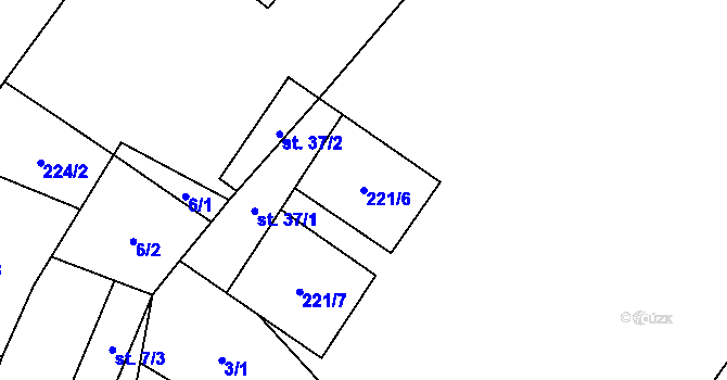 Parcela st. 221/6 v KÚ Těchobuzice, Katastrální mapa