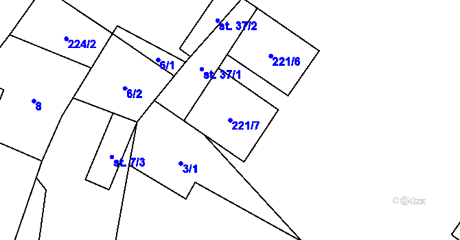 Parcela st. 221/7 v KÚ Těchobuzice, Katastrální mapa