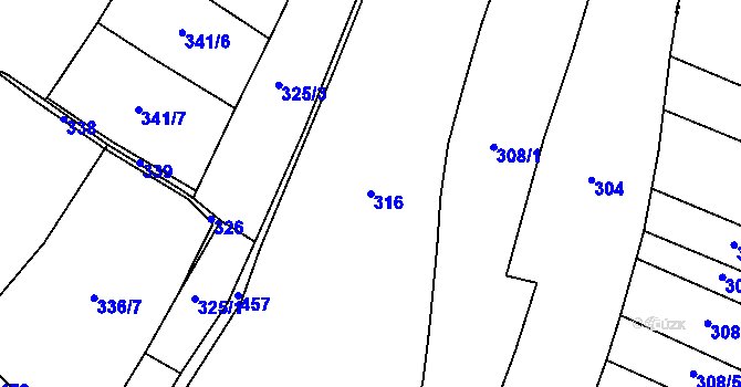 Parcela st. 316 v KÚ Těchobuzice, Katastrální mapa