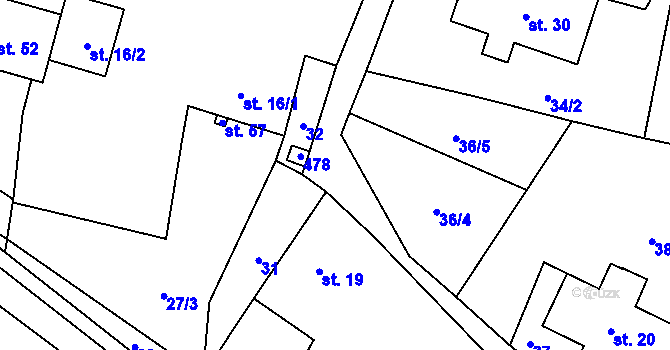 Parcela st. 429 v KÚ Těchobuzice, Katastrální mapa