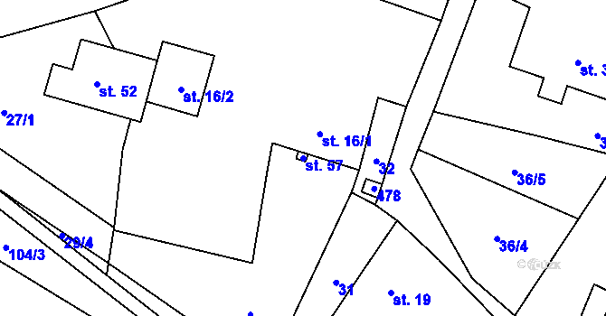 Parcela st. 57 v KÚ Těchobuzice, Katastrální mapa