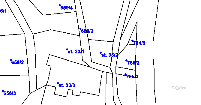 Parcela st. 33/2 v KÚ Vinné, Katastrální mapa