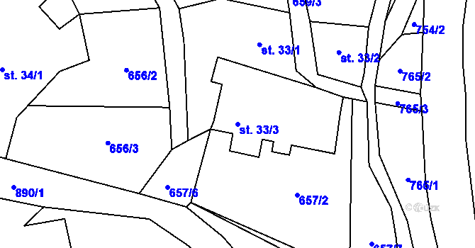 Parcela st. 33/3 v KÚ Vinné, Katastrální mapa