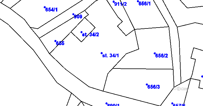 Parcela st. 34/1 v KÚ Vinné, Katastrální mapa