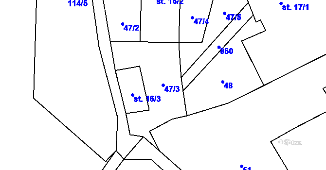Parcela st. 47/3 v KÚ Vinné, Katastrální mapa