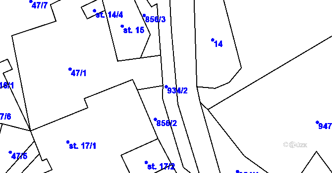 Parcela st. 934/2 v KÚ Vinné, Katastrální mapa