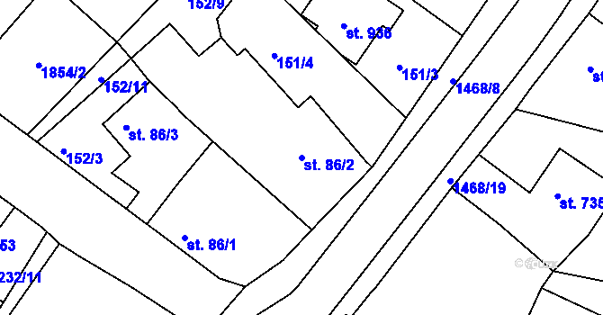 Parcela st. 86/2 v KÚ Plotiště nad Labem, Katastrální mapa