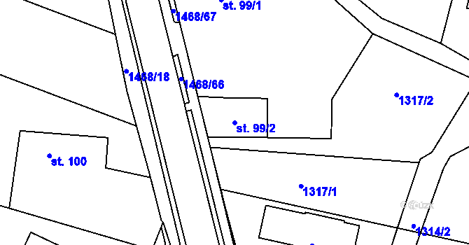 Parcela st. 99/2 v KÚ Plotiště nad Labem, Katastrální mapa