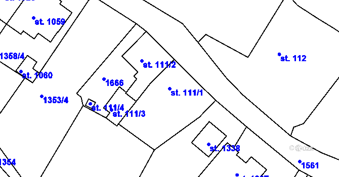 Parcela st. 111/1 v KÚ Plotiště nad Labem, Katastrální mapa