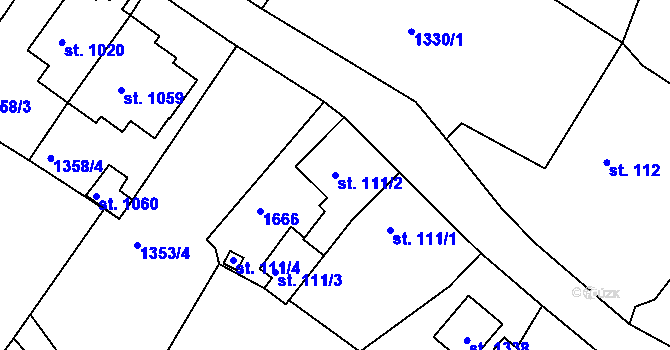 Parcela st. 111/2 v KÚ Plotiště nad Labem, Katastrální mapa