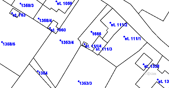 Parcela st. 111/4 v KÚ Plotiště nad Labem, Katastrální mapa