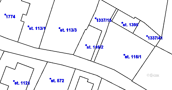 Parcela st. 116/2 v KÚ Plotiště nad Labem, Katastrální mapa