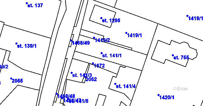 Parcela st. 141/1 v KÚ Plotiště nad Labem, Katastrální mapa