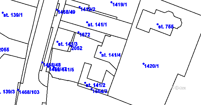 Parcela st. 141/4 v KÚ Plotiště nad Labem, Katastrální mapa