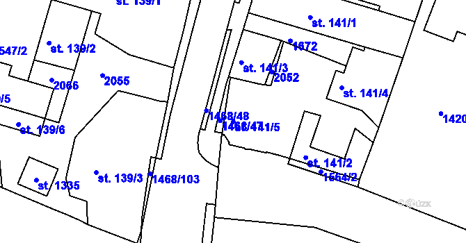 Parcela st. 141/5 v KÚ Plotiště nad Labem, Katastrální mapa