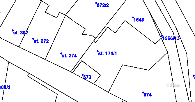 Parcela st. 171/1 v KÚ Plotiště nad Labem, Katastrální mapa