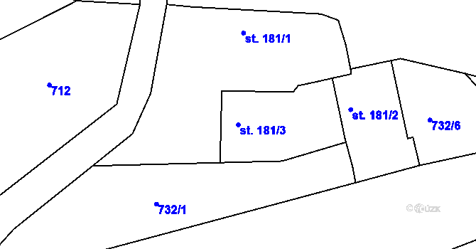 Parcela st. 181/3 v KÚ Plotiště nad Labem, Katastrální mapa