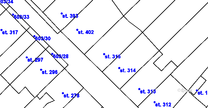 Parcela st. 315 v KÚ Plotiště nad Labem, Katastrální mapa