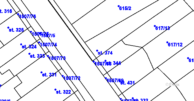 Parcela st. 374 v KÚ Plotiště nad Labem, Katastrální mapa