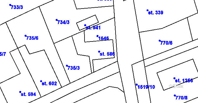 Parcela st. 586 v KÚ Plotiště nad Labem, Katastrální mapa