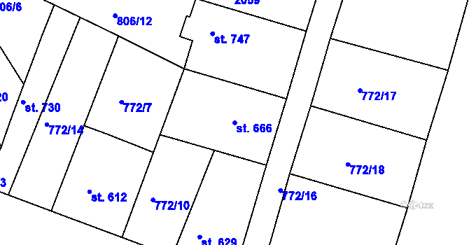 Parcela st. 666 v KÚ Plotiště nad Labem, Katastrální mapa