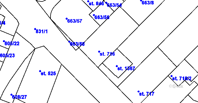 Parcela st. 716 v KÚ Plotiště nad Labem, Katastrální mapa