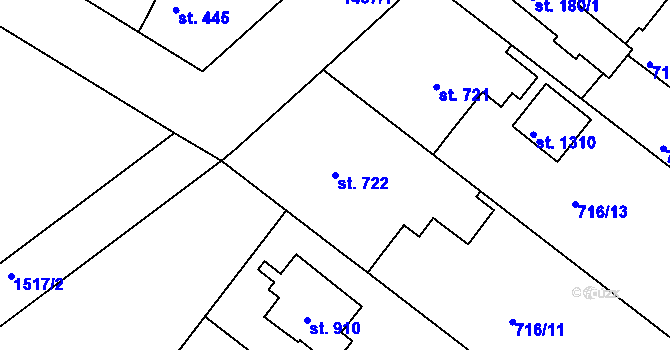 Parcela st. 722 v KÚ Plotiště nad Labem, Katastrální mapa