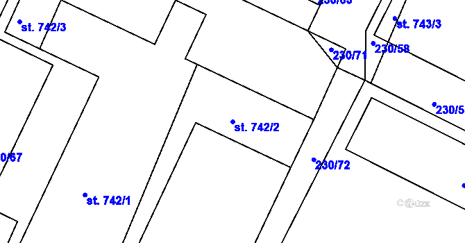 Parcela st. 742/2 v KÚ Plotiště nad Labem, Katastrální mapa
