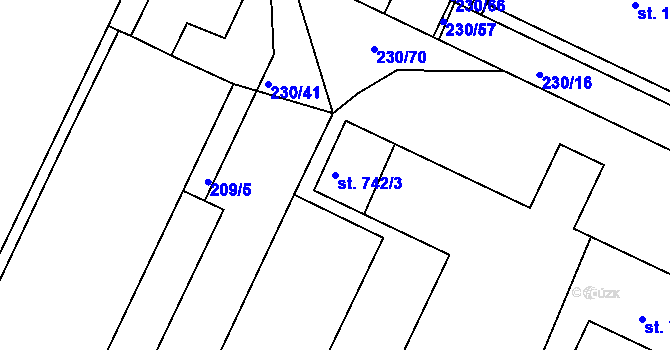 Parcela st. 742/3 v KÚ Plotiště nad Labem, Katastrální mapa