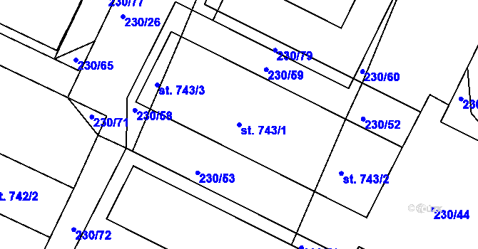 Parcela st. 743/1 v KÚ Plotiště nad Labem, Katastrální mapa