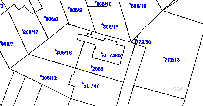 Parcela st. 748/2 v KÚ Plotiště nad Labem, Katastrální mapa