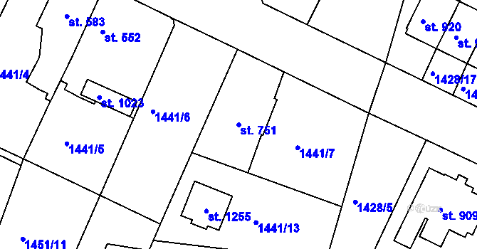Parcela st. 751 v KÚ Plotiště nad Labem, Katastrální mapa