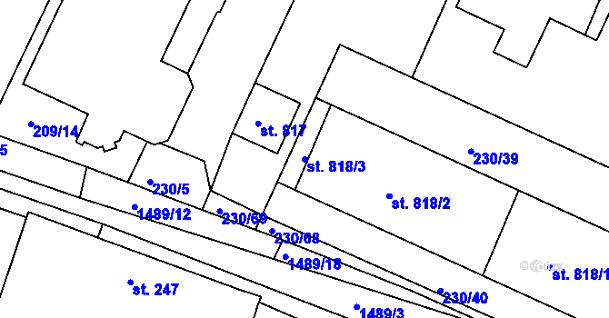 Parcela st. 818/3 v KÚ Plotiště nad Labem, Katastrální mapa