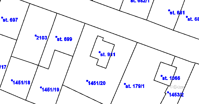 Parcela st. 911 v KÚ Plotiště nad Labem, Katastrální mapa