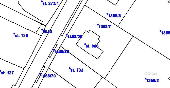 Parcela st. 986 v KÚ Plotiště nad Labem, Katastrální mapa