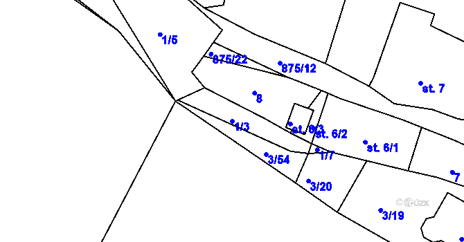Parcela st. 1/3 v KÚ Plotiště nad Labem, Katastrální mapa