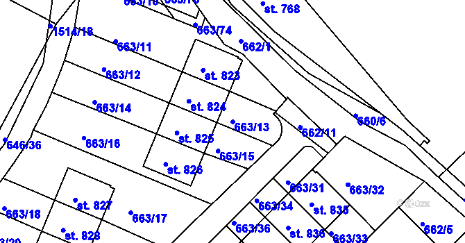 Parcela st. 663/13 v KÚ Plotiště nad Labem, Katastrální mapa