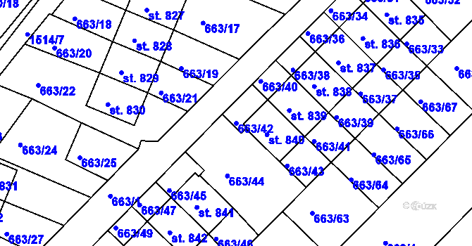 Parcela st. 663/42 v KÚ Plotiště nad Labem, Katastrální mapa