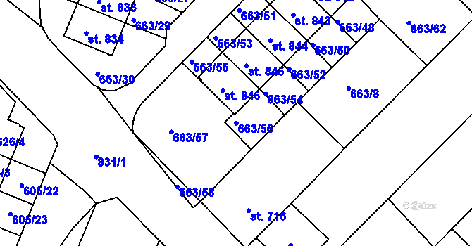 Parcela st. 663/56 v KÚ Plotiště nad Labem, Katastrální mapa