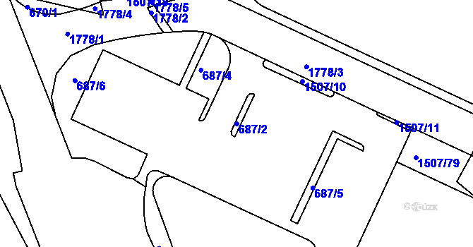 Parcela st. 687/2 v KÚ Plotiště nad Labem, Katastrální mapa