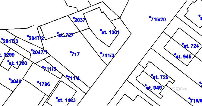 Parcela st. 711/3 v KÚ Plotiště nad Labem, Katastrální mapa