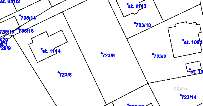 Parcela st. 723/9 v KÚ Plotiště nad Labem, Katastrální mapa