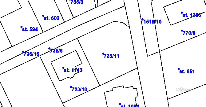 Parcela st. 723/11 v KÚ Plotiště nad Labem, Katastrální mapa